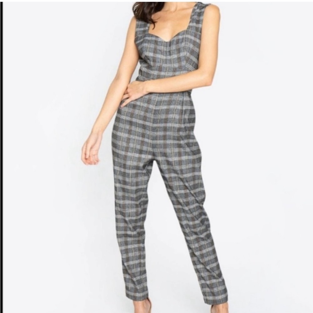 Sugar + Lips Cottage core Plaid Sweetheart Neckline Overalls Jumpsuit Size XL